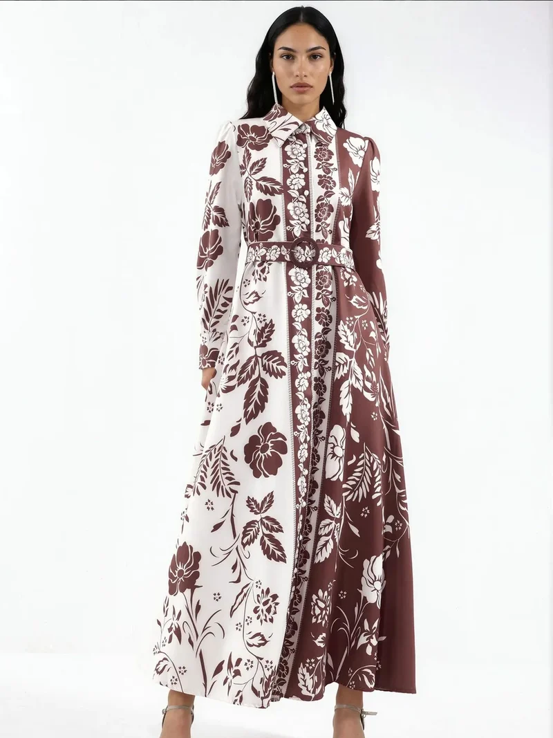 Jennyfer Multicolor Floral Belted Maxi Shirt Dress for Women | Best Price UAE
