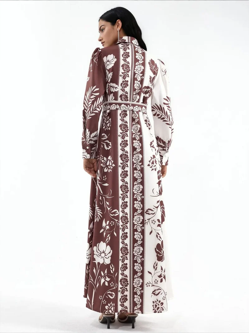جينيفر Floral Belted Maxi Shirt Dress