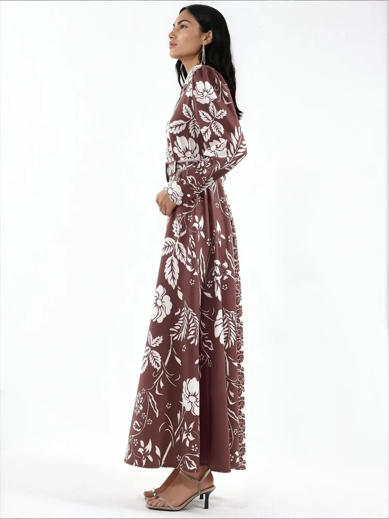 جينيفر Floral Belted Maxi Shirt Dress