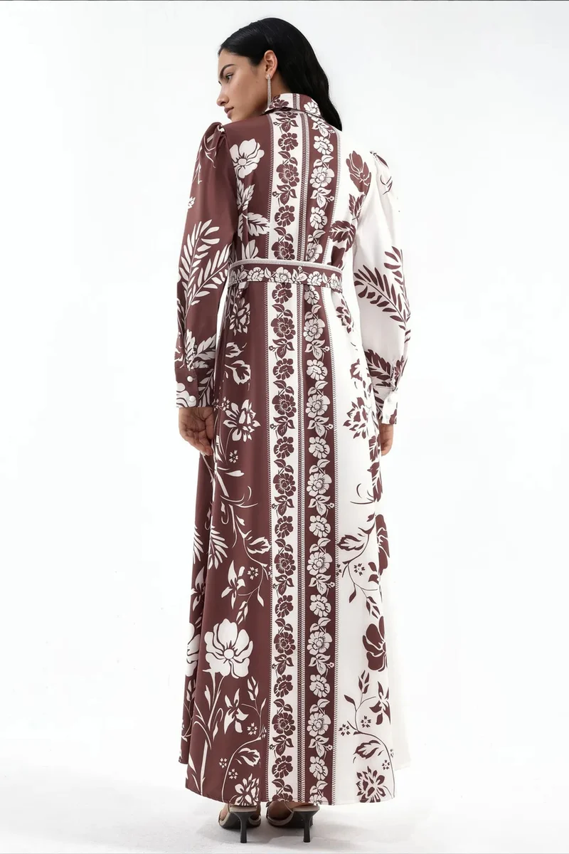 Jennyfer Floral Belted Maxi Shirt Dress