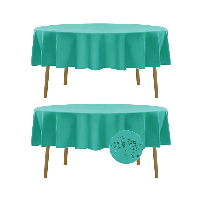 Fokitut 2 Pack Waterproof Round Tablecloth 90 Inch Stain Resistant and Wrinkle Polyester Table Cloth Fabric Table Cover for Kitchen Dining Wedding Party Holiday DinnerTurquoise