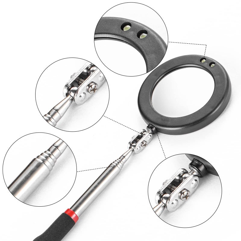 KABUDA 4PCS Telescoping Inspection Mirror LED Lighted Inspection Mirror for Mechanic Checking Vehicle, Car, Eyelashes, Mouth, Small Parts Observation (Extendable, Rectangle & Round) - Image 3