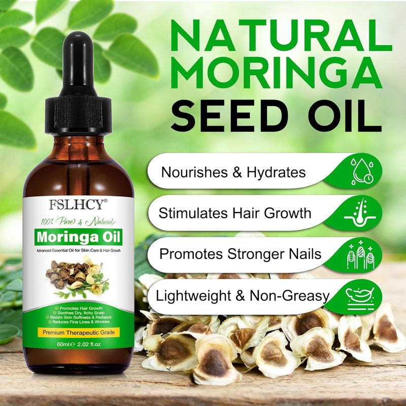 FSLHCY Moringa Oil 60 ml Moringa Oil for Hair, Skin Care, Nourishes Scalp, Stimulates Hair Growth, Anti-Aging, Nourishes and Repairs the Skin - Image 3