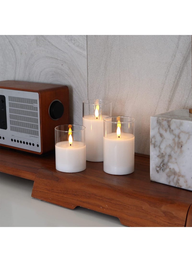 Clear Glass Flameless Candles Battery Operated with Timer, Remote Control, LED Pillar Candles, Battery Powered, Pure White Wax, Set of 3 - Image 2