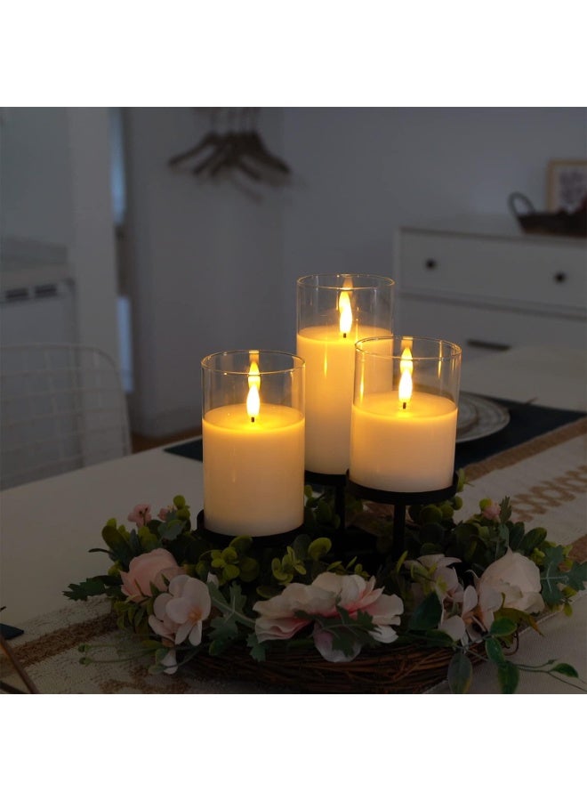 Clear Glass Flameless Candles Battery Operated with Timer, Remote Control, LED Pillar Candles, Battery Powered, Pure White Wax, Set of 3 - Image 5