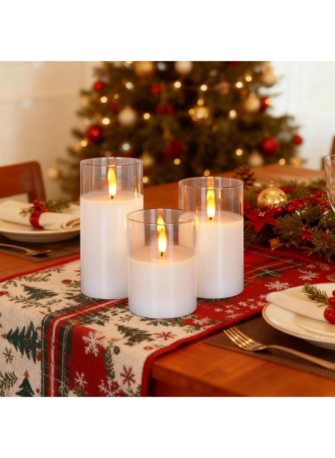 Clear Glass Flameless Candles Battery Operated with Timer, Remote Control, LED Pillar Candles, Battery Powered, Pure White Wax, Set of 3 - Image 3