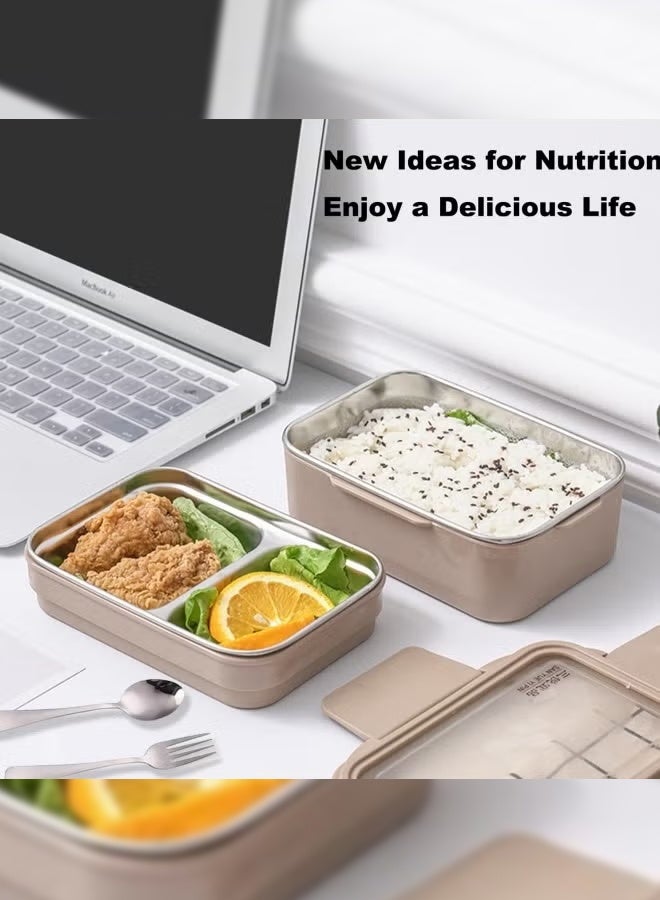 Haidue Bento Box, Stainless Steel Double Layer Lunch Box with Spoon and Fork, Stainless Steel Lunch Box with lunch bag, Leakproof Bento Box Khaki - Image 5