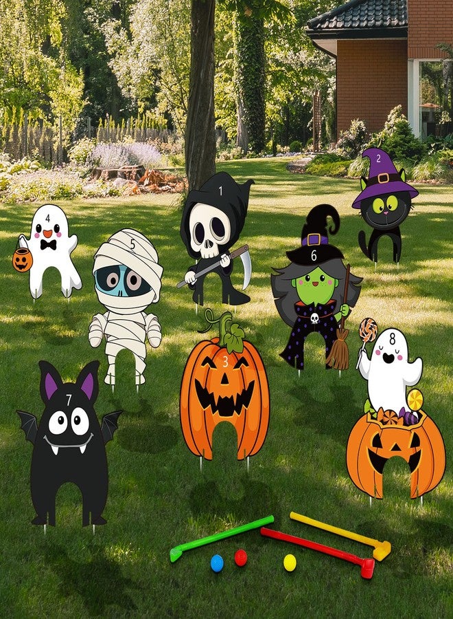 Capoda 8 Pieces Halloween Mini Golf Game Hlloween Golf Yard Sign Mini Golf Club Yard Stakes for Halloween Golf Party Halloween Lawn Garden Yard Outdoor Game Decorations - Image 1