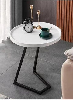 DubaiGallery Sofa Side End Table, Light Luxury Side Table Simple Corner Table Bedside Cabinet Metal Frame C Shaped Table for Sofa Bed Living Room Bedroom  - Image 2