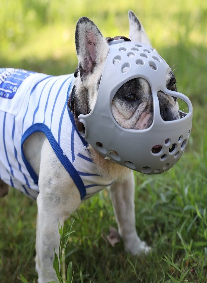 JYHY Short Snout Dog Muzzles,Soft Silicone Adjustable Breathable Bulldog Muzzle for Biting Chewing Barking Training,Ideal for Flat-Faced Dogs (Large, Grey) - Image 5