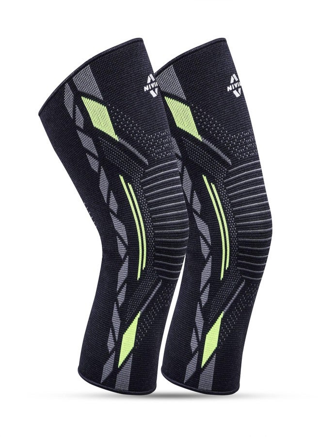 Nivia Knitted Knee Support for Men, for Gym, Knee Sleeves, Knee Band Pair for Sports & Workout, Knee Cap, Comfortable Elastic Sleeve, for Exercise, Running, Cycling, Joint Protection (Green,L) - Image 1