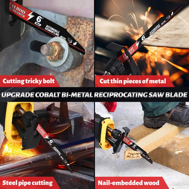 Cylrod 25 Pack 6 In 14/18 Tpi Reciprocating Saw Blades For Sawzall Blades M42 Steel Cobalt Bi-Metal Blades For Automobile Dismantling Metal Cutting Replace For Milwaukee For Dewalt For Diablo Blade - Image 4