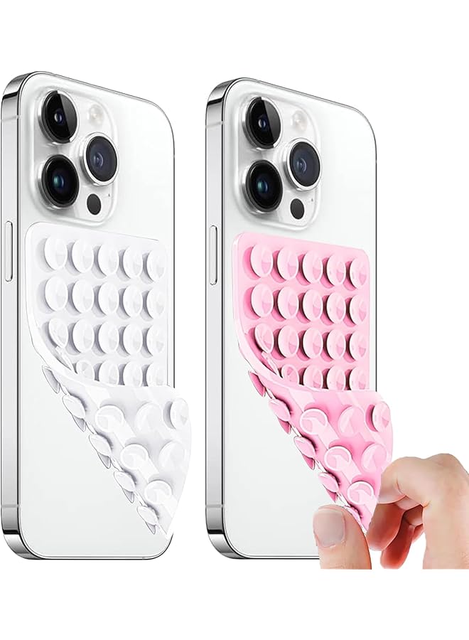 Green Tiger 2 Pack Silicone Suction Cup Phone Case Mount Double Sided, Silicone Phone Stand for iPhone and Android, Hands-Free Phone Accessories Strong Grip Holder for Selfies and Videos Creators(Lightpink&White) - Image 1