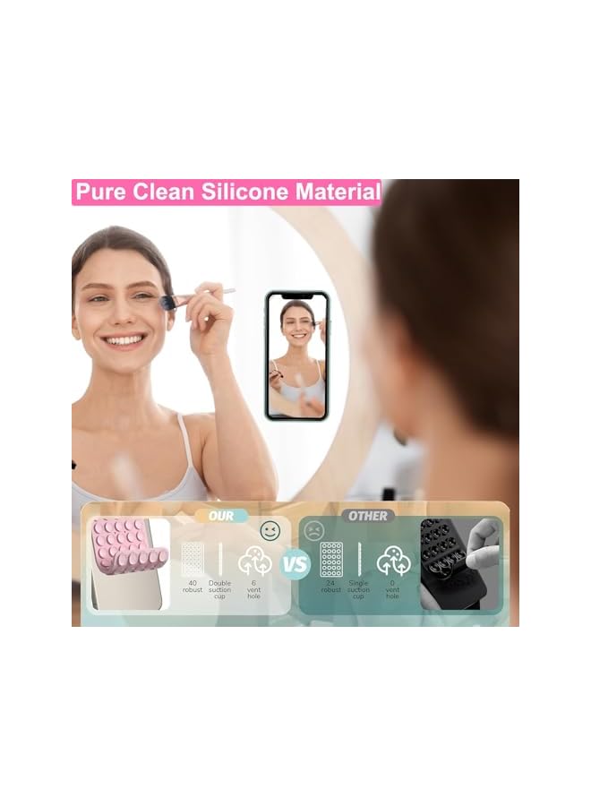 Green Tiger 2 Pack Silicone Suction Cup Phone Case Mount Double Sided, Silicone Phone Stand for iPhone and Android, Hands-Free Phone Accessories Strong Grip Holder for Selfies and Videos Creators(Lightpink&White) - Image 2