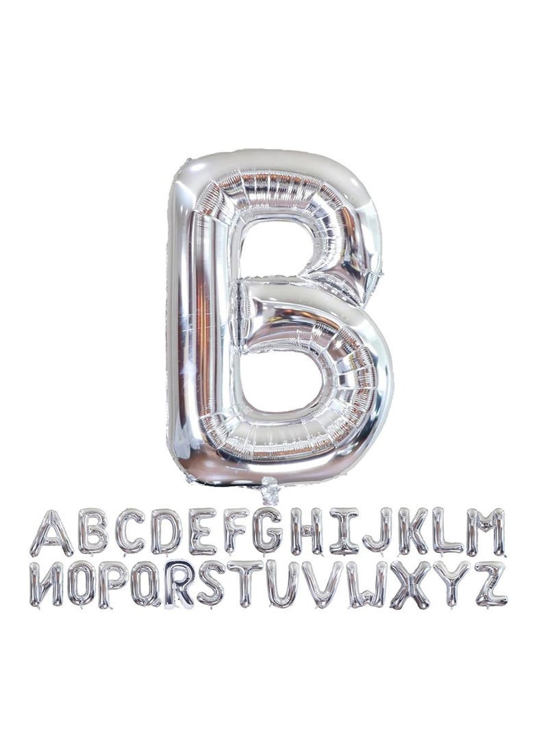 بارتي ويذ إيما الحروف الفضية من الألف إلى الياء بالونات 32 بوصة بالونات الأبجدية الكبيرة الفضة رقائق الهيليوم رسالة بالون راية لحفل عيد ميلاد الذكرى السنوية زفاف الزفاف (فضي-ب) - Image 1