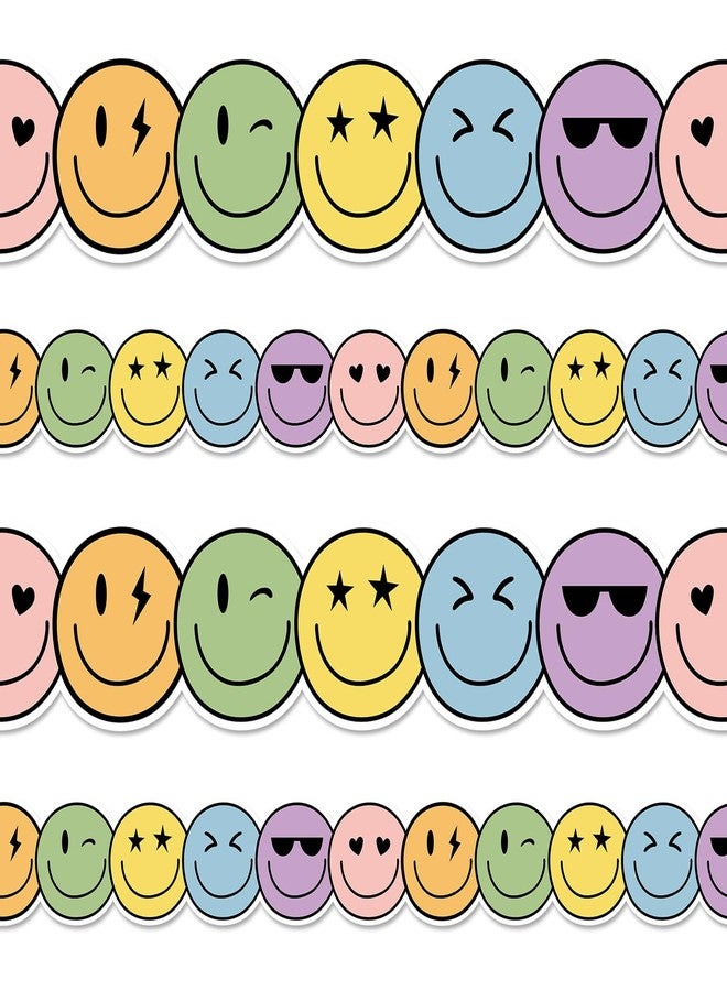 وولاين شريط حواف لوحة إعلانات Whaline بطول 32.8 قدمًا بتصميم وجه سعيد أنيق، مزين بنظارات شمسية وقلب وابتسامة، مقطوع بدقة، مناسب للفصول الدراسية والسبورات المدرسية. - Image 1