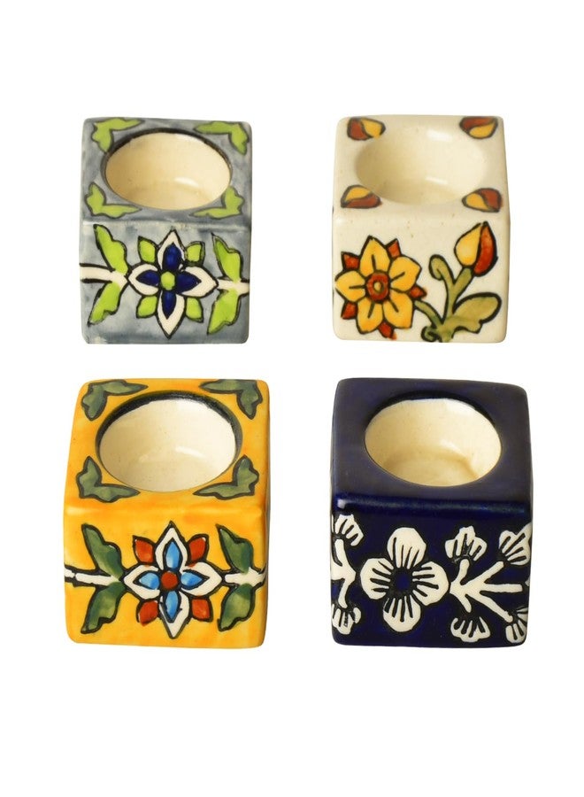 StyleMyWay Hand Painted Ceramic Tea Light Holder for Home Decoration (Multicolor, Set of 4, 2 inches) | Handmade Home Decor Items - Image 3