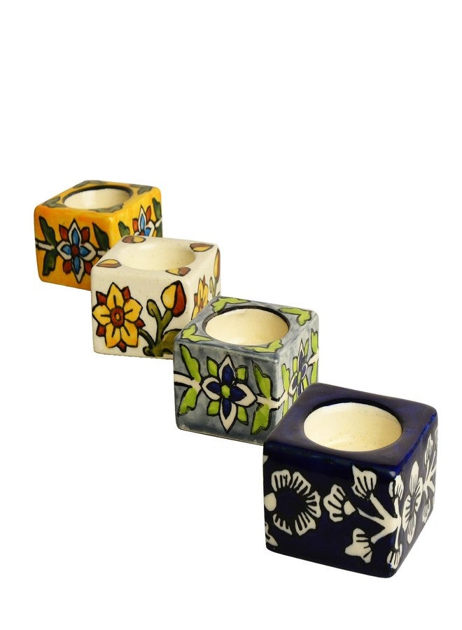 StyleMyWay Hand Painted Ceramic Tea Light Holder for Home Decoration (Multicolor, Set of 4, 2 inches) | Handmade Home Decor Items - Image 4