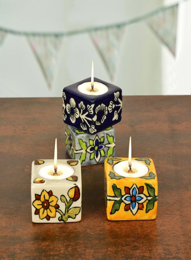 StyleMyWay Hand Painted Ceramic Tea Light Holder for Home Decoration (Multicolor, Set of 4, 2 inches) | Handmade Home Decor Items - Image 2