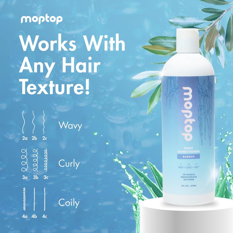 MopTop Daily Curly Hair Conditioner â€“ Silicone & Sulfate Free Conditioner Helps Restore Dry Damaged Hair & Reduce Frizz, Paraben Free Natural Hair Products for All Hair Types (Bamboo, 8 oz) - Image 3