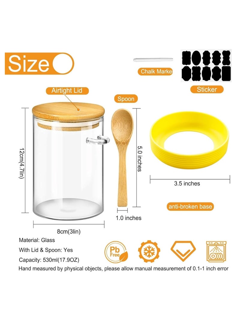 TYCOM Glass Storage Jar (4 Pcs) with Bamboo Lids and bamboo Spoon, Airtight Food Jars Kitchen Food Storage Containers with Scoop For Serving Tea, Coffee, Flour, Sugar, Spice - 4pcs with Spoon  - Image 2
