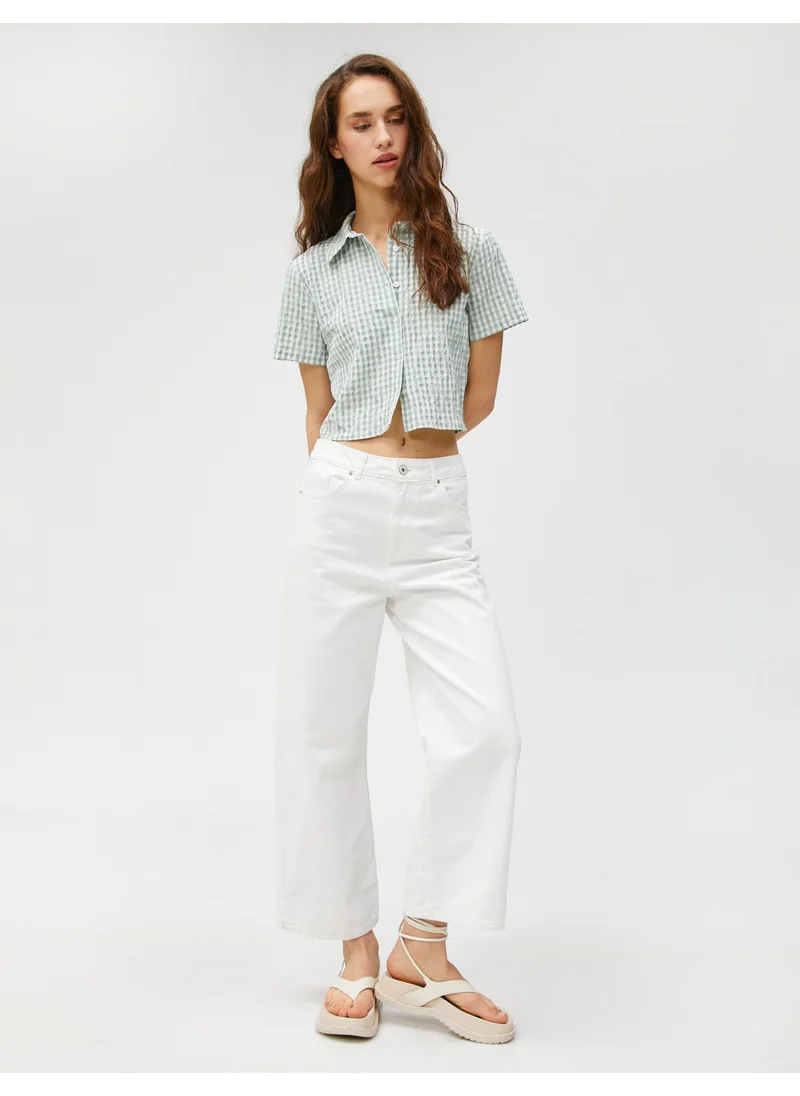 كوتون Crop Shirt Checked Short Sleeve Buttoned