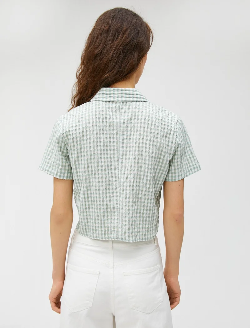 KOTON Crop Shirt Checked Short Sleeve Buttoned