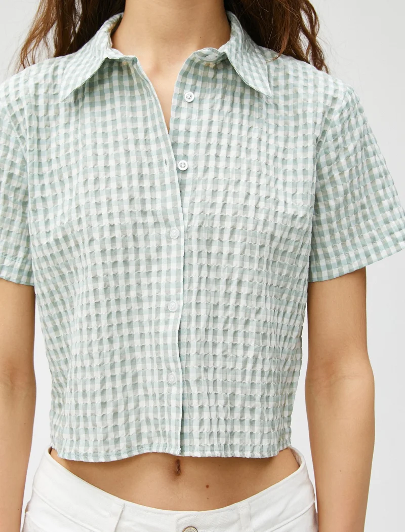 KOTON Crop Shirt Checked Short Sleeve Buttoned