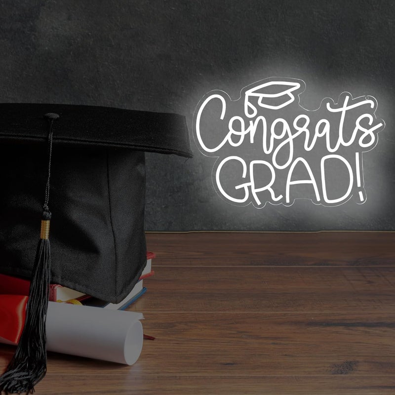 SLASA Congrats Grad Neon Sign 27x40 cm White LED Neon Light for Graduation Party Decor, Wall Hanging, Photo Booth Backdrop, Aesthetic Room Decor with 6mm Acrylic Base - Image 4
