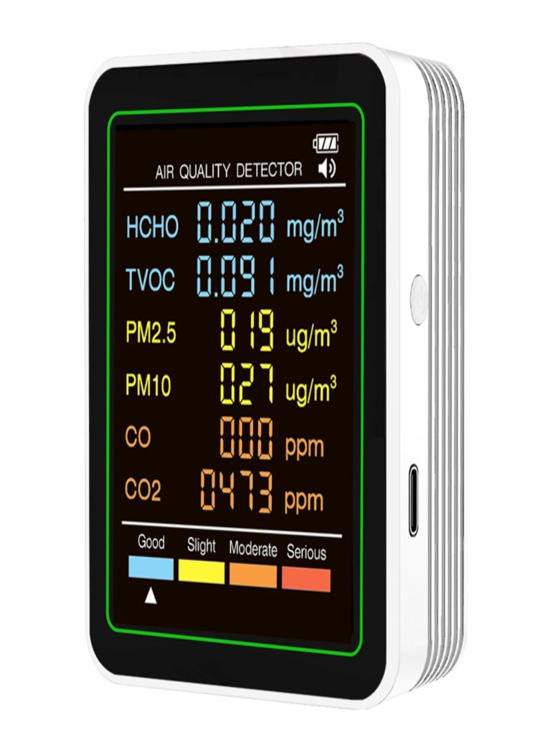 6-in-1 Air Quality Tester, capable of measuring PM2.5, PM10, CO, TVOC, and HCHO, suitable for multiple scenarios - Image 1
