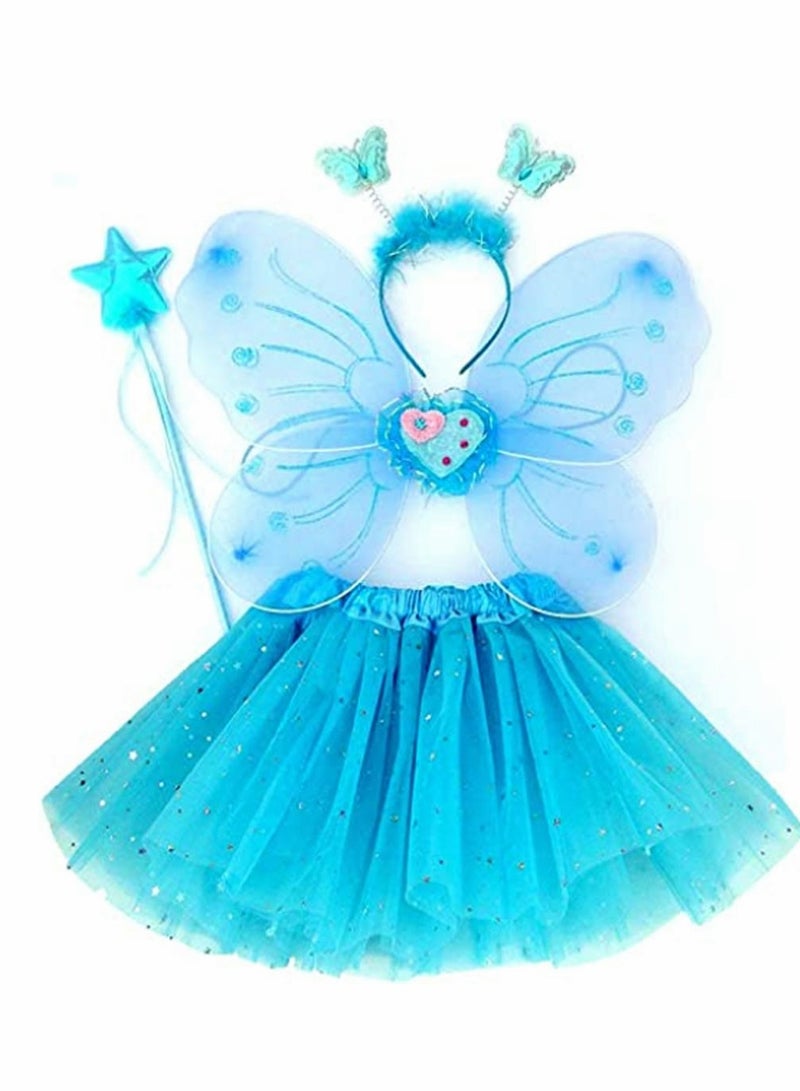 Fairy Princess Costume Set with Tutu Skirt, Butterfly Wings, Blue Headband & Wand for Girls Ages 2-6 - Perfect for Parties & Cosplay - Image 1