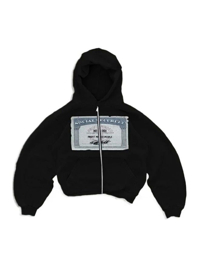 Crancious Y2k Oversized Graphic Hoodies Unisex Grunge Zip up Hoodie Cute Hoodies for Teen Girls and Boys 2000s Emo Clothes, Black, L - Image 1