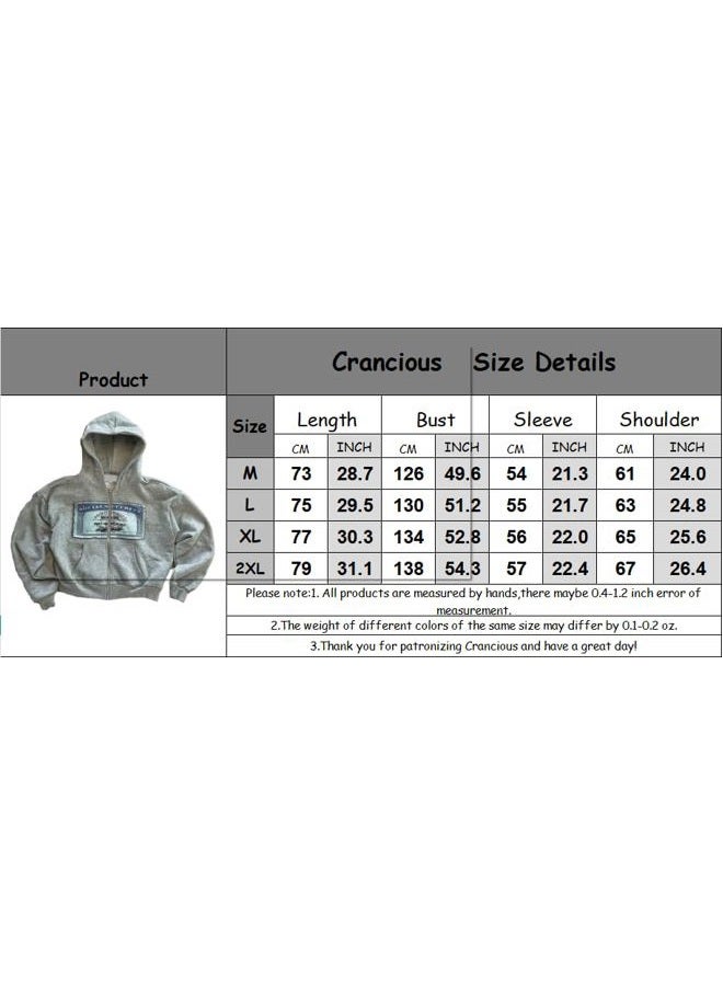 Crancious Y2k Oversized Graphic Hoodies Unisex Grunge Zip up Hoodie Cute Hoodies for Teen Girls and Boys 2000s Emo Clothes, Black, L - Image 5