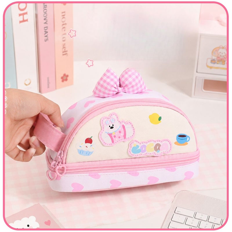 Kids Handle Pencil Case Cat Design 6-12 Years,School Supplies Large Capacity Lightweight Easy-to-Clean Stationery Bag  Gift - Image 4