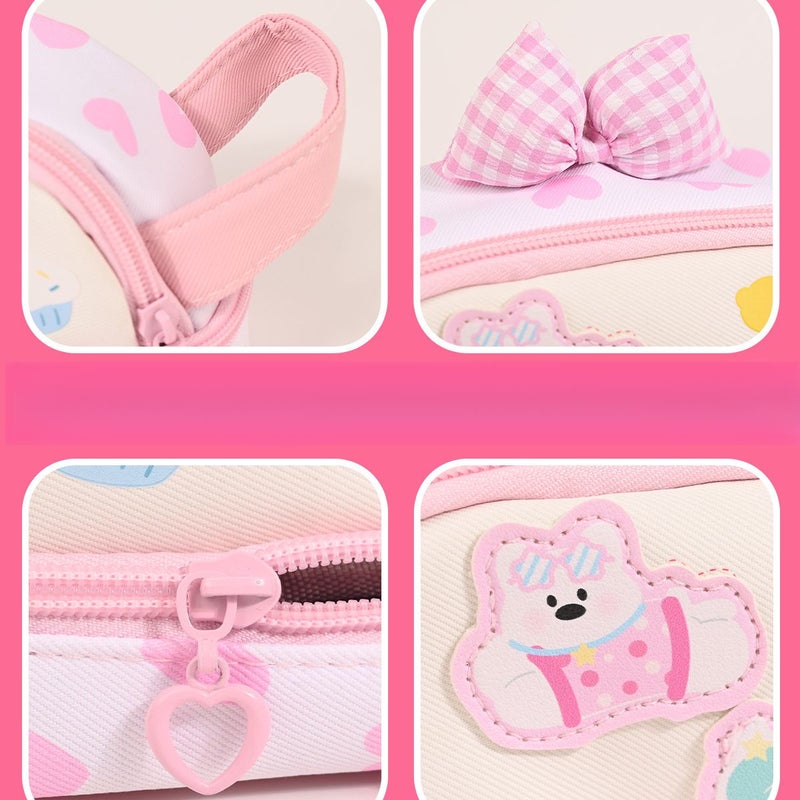 Kids Handle Pencil Case Cat Design 6-12 Years,School Supplies Large Capacity Lightweight Easy-to-Clean Stationery Bag  Gift - Image 3
