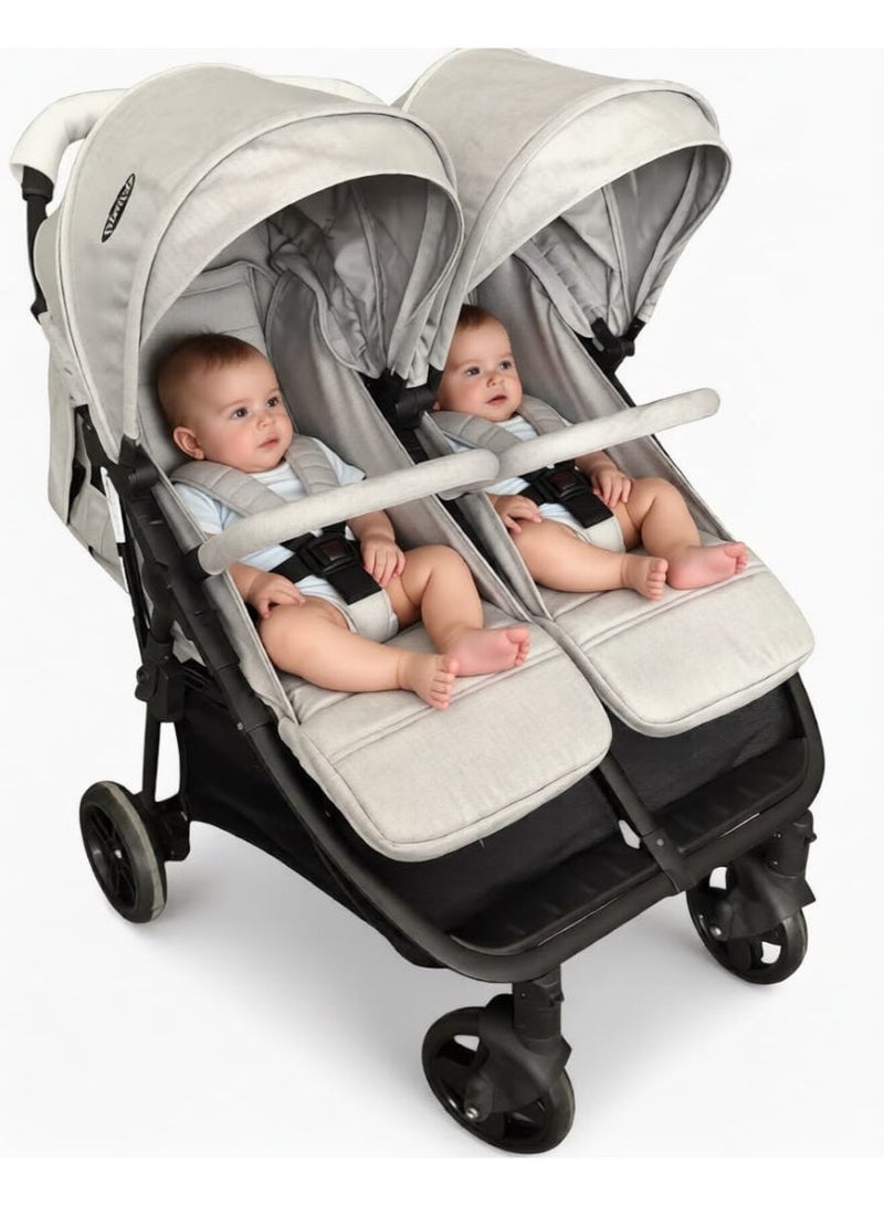 Side-by-Side Twin Stroller for Newborns to 36 Months,LIGHT,GREY - Image 4