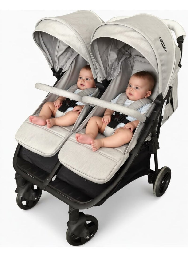 Side-by-Side Twin Stroller for Newborns to 36 Months,LIGHT,GREY - Image 2