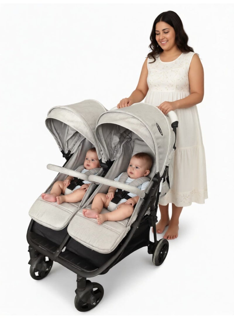 Side-by-Side Twin Stroller for Newborns to 36 Months,LIGHT,GREY - Image 1