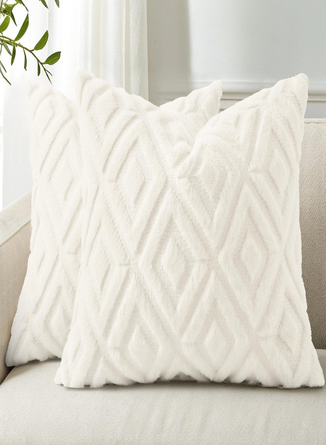 decorUhome Christmas Couch Throw Pillow Covers 18x18 Set of 2, Decorative Soft Plush Faux Wool Neutral Accent Pillow Covers for Bed Sofa Living Room, Cream White - Image 1