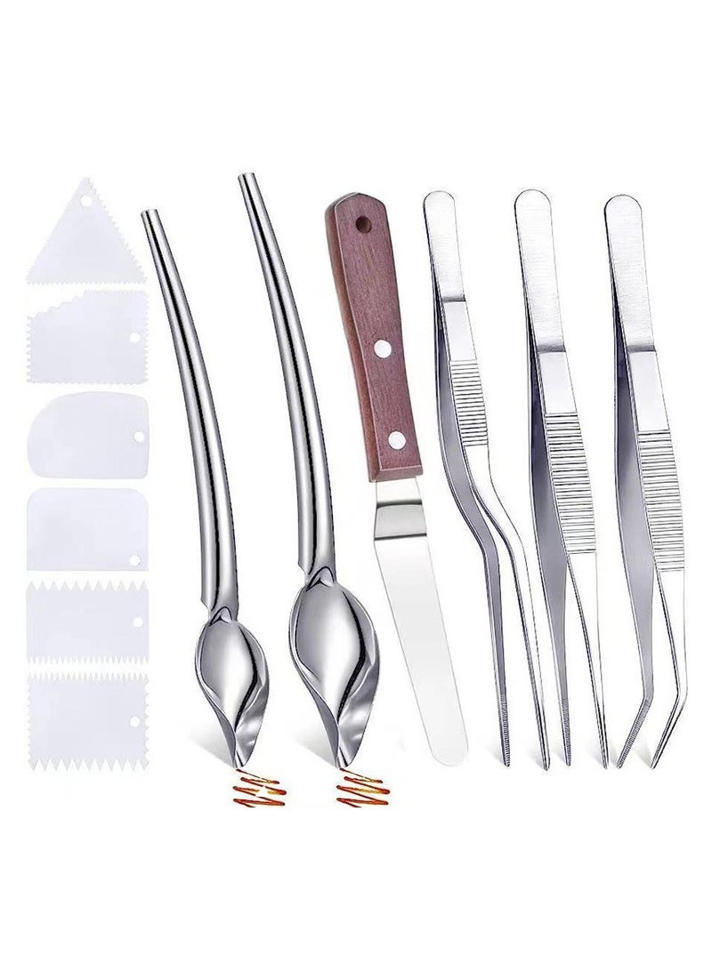 general 12 Piece Plating Tool Piping Spoon Set Cooking Drawing Decorative Spoon Stainless Steel Tweezers Sauce Painting Spoon - Image 1