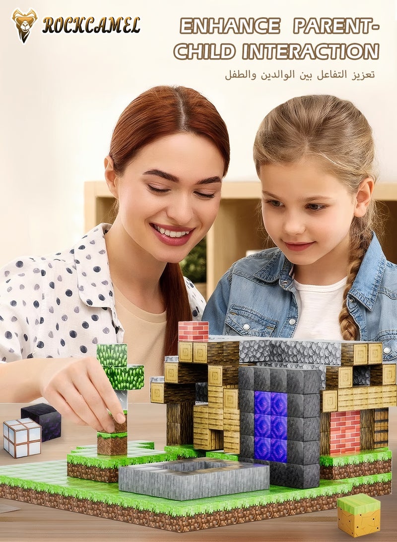 ROCKCAMEL 458PCS Magnetic Building Blocks with 45 Mini Figures, Travel Magnet Building Toy Set with Luxury Storage Case for Kids, Educational Stacking Construction Toys Gift for Kids Age 3-18 - Image 3