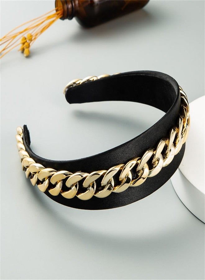 BaBakiak Black Gold Chain Headband 2Pcs, Chained Headband for Women Slip Punk Style, Wide Fashion Hair Band - Image 2