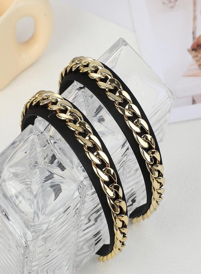 BaBakiak Black Gold Chain Headband 2Pcs, Chained Headband for Women Slip Punk Style, Wide Fashion Hair Band - Image 3