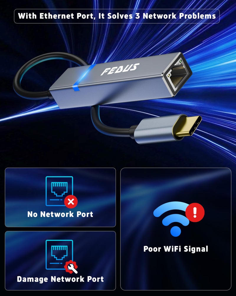 FEDUS 2500Mbps 2500Mbps USB to Ethernet Adapter Ethernet to USB Adapter, USB 3.0 to RJ45 Computer Network Internet LAN Ethernet Dongle for Laptop, Thunderbolt 4 3 Compatible for MacBook Air Pro, XPS - Image 5
