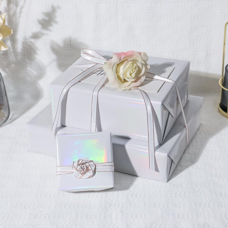 NESCCI White Metallic Wrapping Paper, Solid Color Paper,Gift Wrapping Paper,Perfect for Wedding,Valentine's Day,Birthday, Christmas,Baby Shower,DIY Bouquet (17.5 Inches X 32.8 Feet) - Image 5