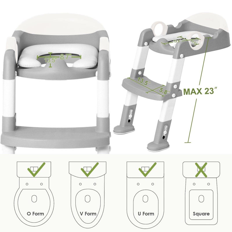 Wiifo Potty Training Seat with Step Stool Ladder for Kids and Toddler,Wiifo Sturdy Potty Ladder with Soft Padded Cushion for Boys and Girls,Toddler Toilet Training Seat Chair(Grey White) - Image 4