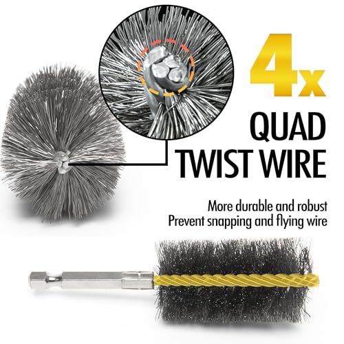 Vouyar Quadruple Wire Twist Professional ID Copper Tube Pipe Cleaner for Fittings 6pcs, 1/2" 3/4" 1" Pipe Cleaning Brush Set, Stainless Steel Wire Bore Brushes for Power Drill, 1/4 Inch Hex Shank - Image 4