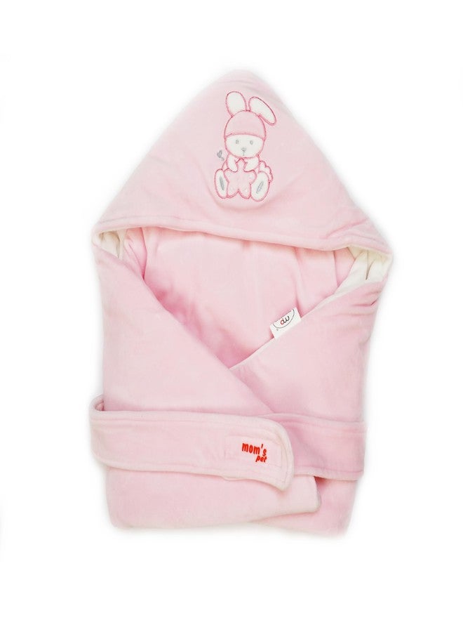 aRIC Baby Hooded Blanket, Shearing Velvet Baby Wrapper with Hood and Belt for Infants, Plush Winter Wrap (Pink) - Image 1