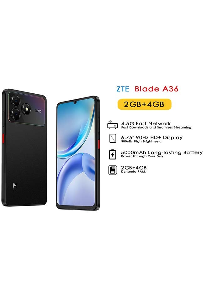 ZTE Blade A36 Dual SIM Nebula Black 2GB+4GB RAM 64GB 4G - International Version - Image 1