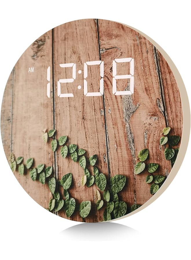 The Bros Digital Wall Clock, USB Powered Vintage Plank Striped Rattan Design, 12/24Hr Wall Mounted Digital Clock, LED Wooden Silent Wall Clock for Kitchen Living Room Bedroom Classroom Office (10 in) - Image 1